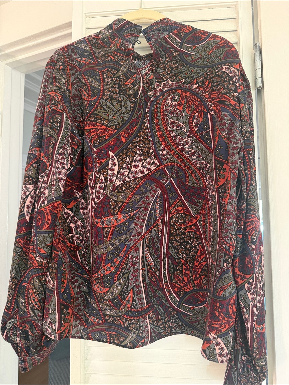 Vanessa Bruno Red & Green Paisley High-Neck Blouse - Picture 4 of 7